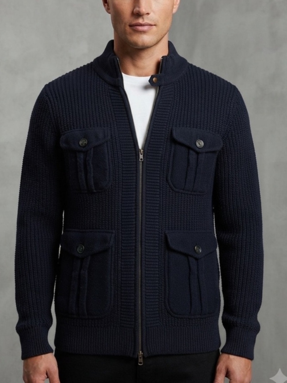 Roots Canada Navy Blue
Ribbed Full-Zip Sweater with Pockets with Flaw